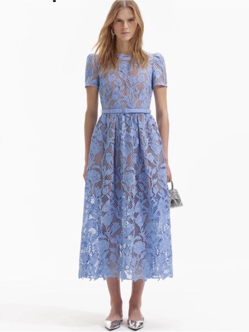 Self-Portrait Powder Blue Floral Lace Midi Dress - Picture 1 of 5